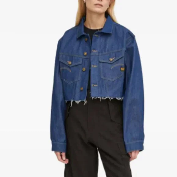 G-Star RAW frayed-edge cropped jacket Sz S NWT - Picture 4 of 12